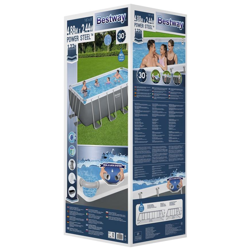 Бассейн каркасный Power Steel, 488 х 244 х 122 см + 3 аксессуара(картриджный фильтр)