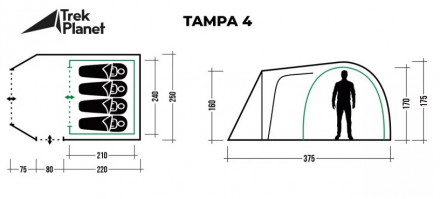 Палатка Tampa 4 Trek-Planet (четырехместная) зеленый